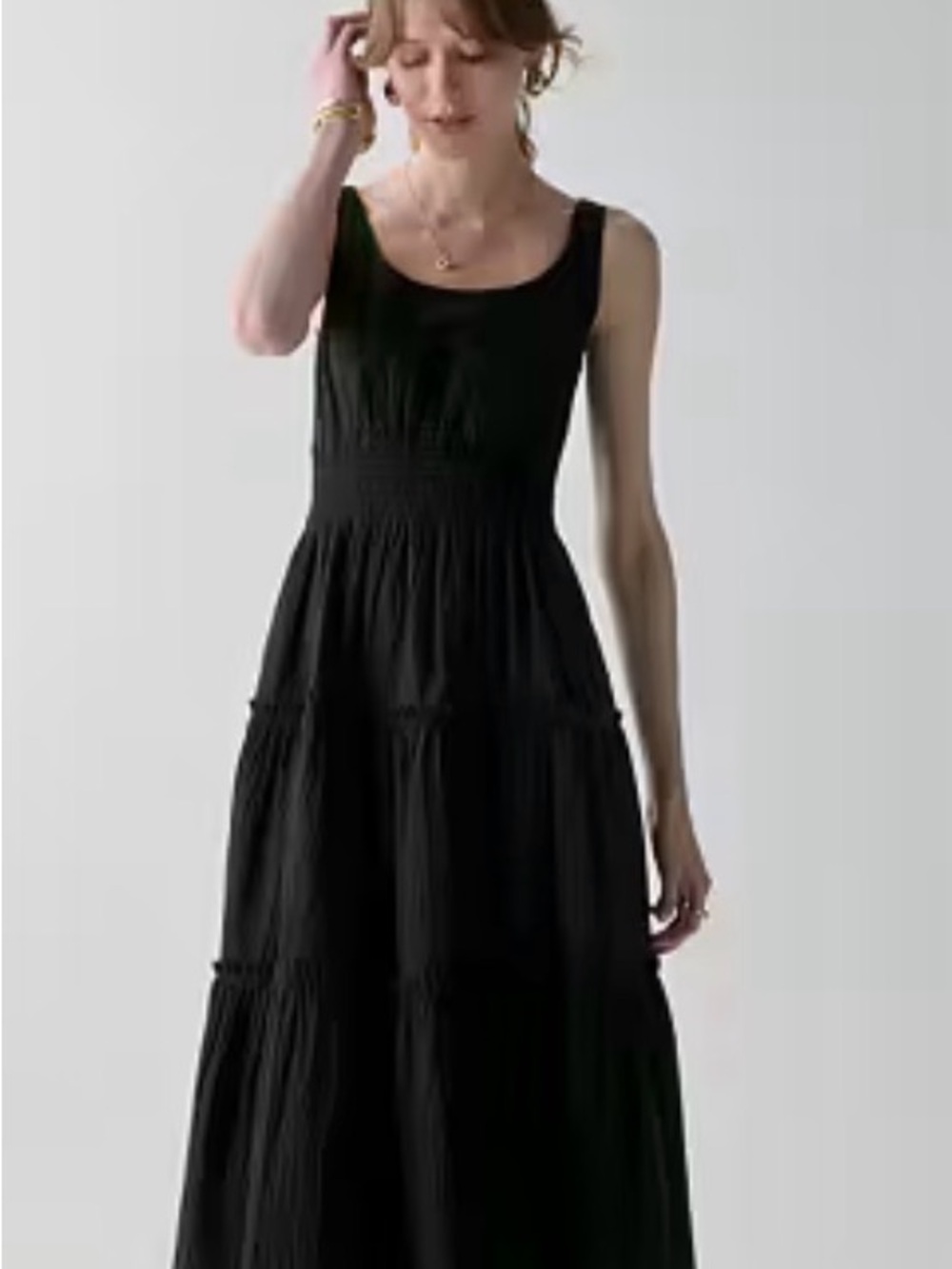 kate spade Black Sleeveless Smocked Tiered Maxi Dress